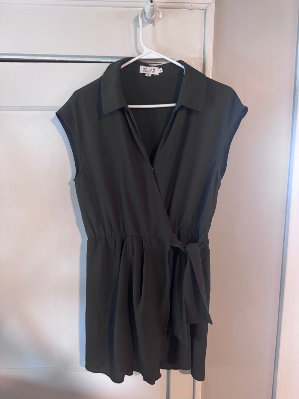 Molly Bracken Dark Olive Collared Wrap Romper